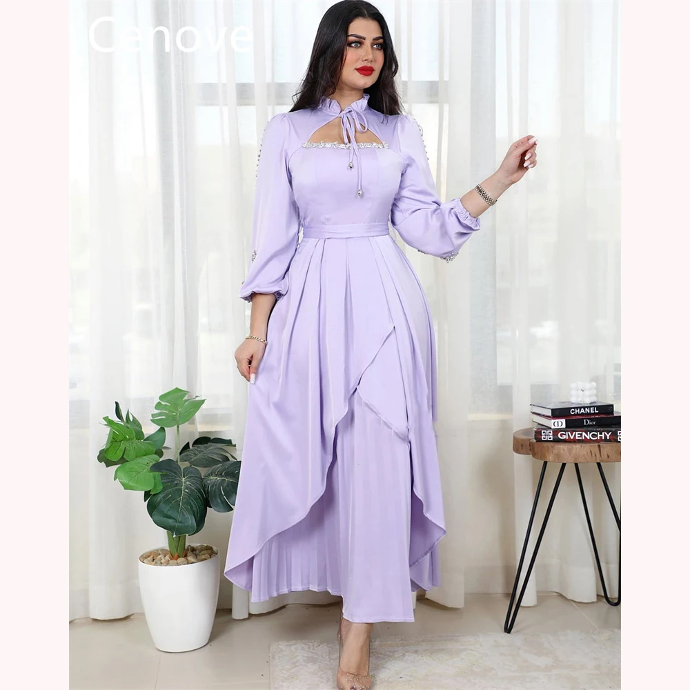 

Cenove A-Line Light Purple Prom Dress Long Sleeves With Band Draped Evening Summer Elegant Party Dress For Women 2023