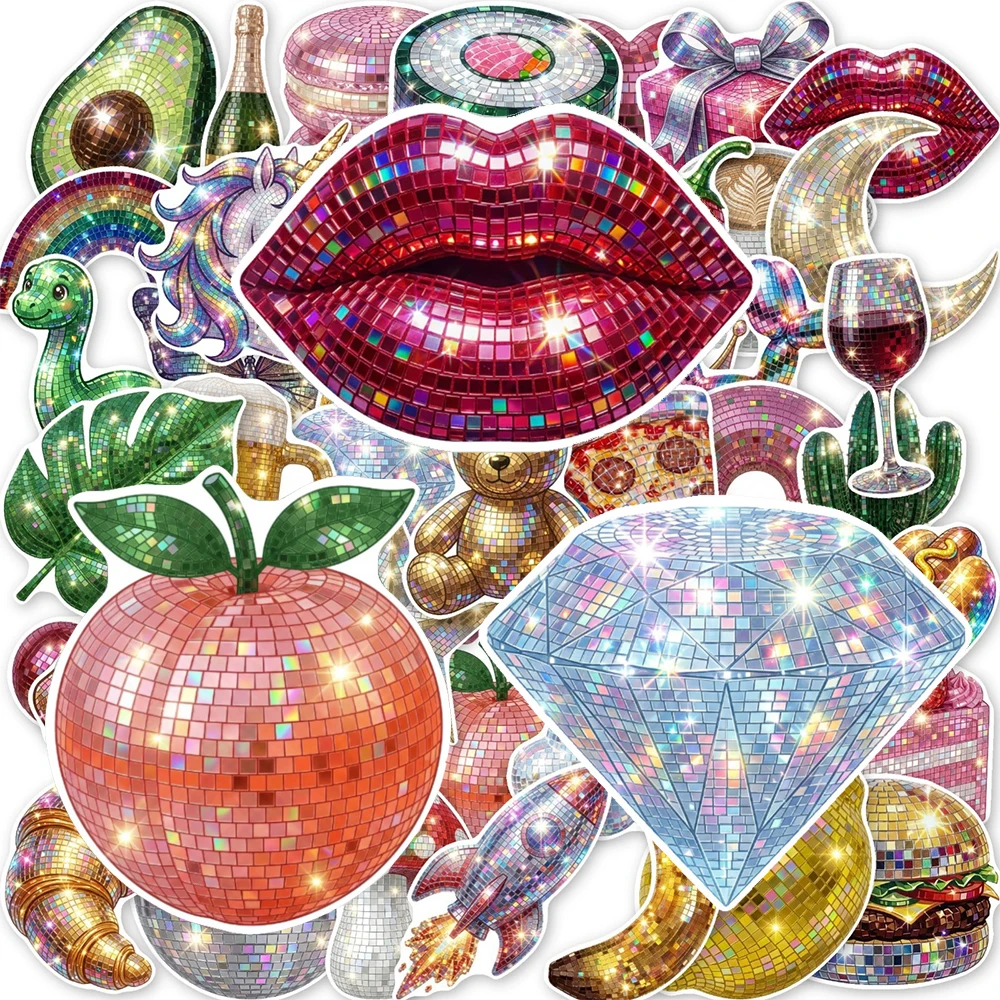 10/30/50pcs Shiny Disco Style Cartoon Aesthetic Stickers DIY Stationery Phone Notebook Laptop Retro Decoration Sticker Decal Toy