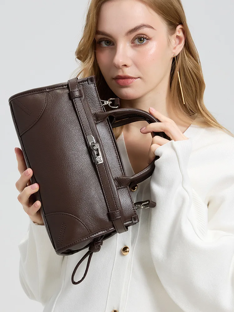 High Quality Head Layer Cowhide Women Bag Fashion Simple Senior Sense Handbag New Ladies Versatile Daily Commuting Shoulder Bag