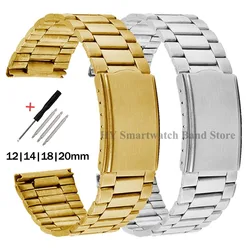 12mm 14mm 18mm 20mm Stainless Steel metal Watch Strap universal sport bracelet folding buckle wrist band Silver Gold Watch Band