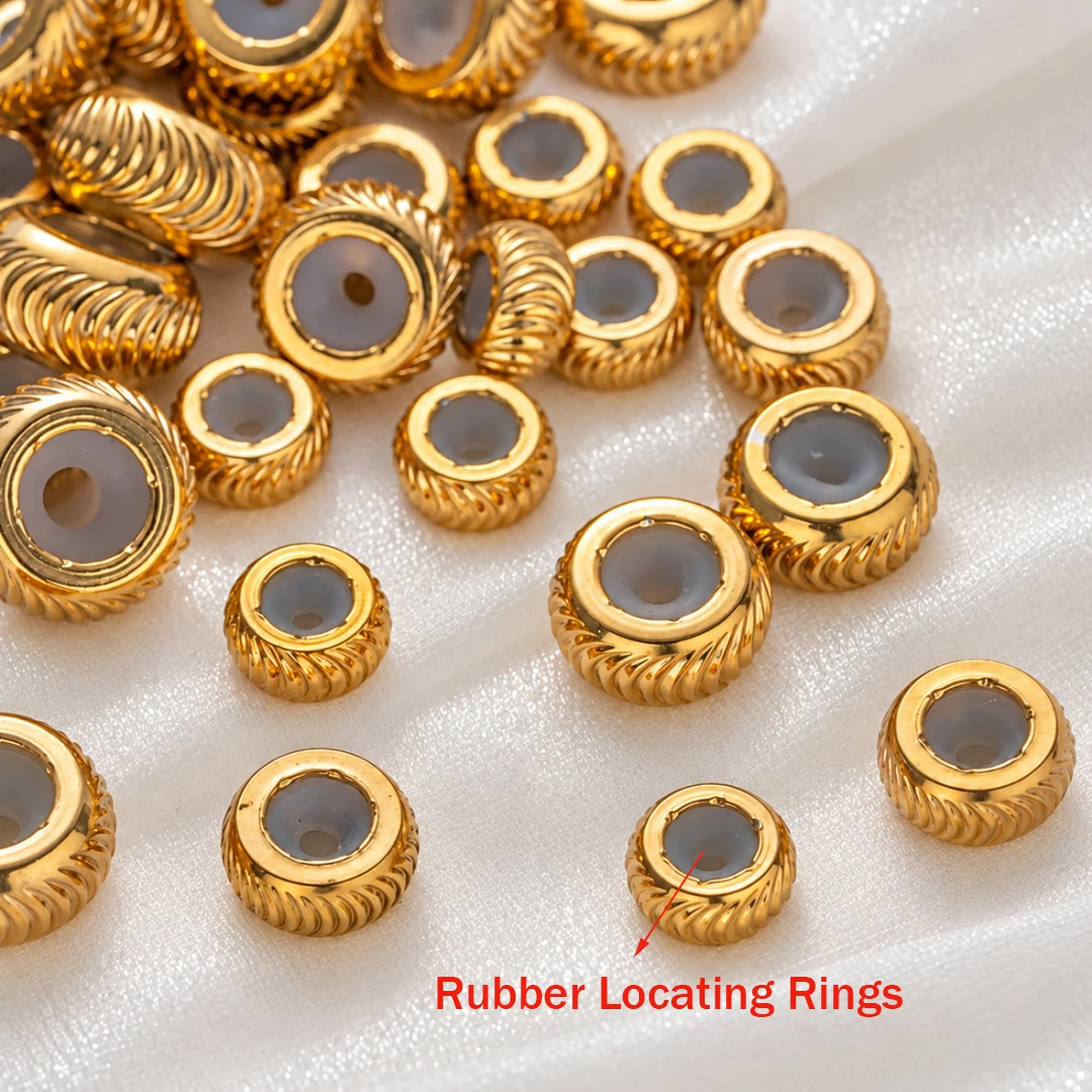 5pcs Stoppers Charm for Bracelets Stainless Steel Spacer Beads with Insert Rubber Locating Rings for DIY Necklace Jewelry Making