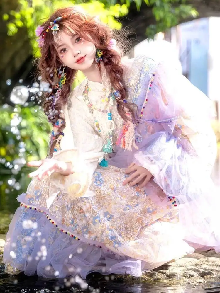 New Fiesta Carnival Halloween Cos Cosplay Hanfu Women Yunnan Minority Tibetan People Dai People Clothing Miao Family Clothing