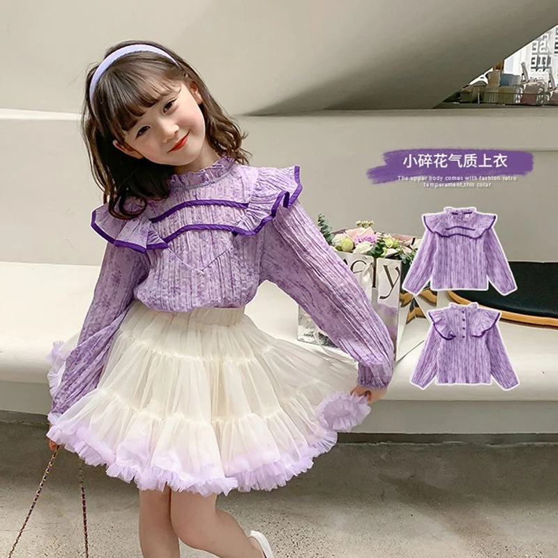 

Sweet Purple Blouse+Skirts 2Pcs Suits Baby Girls Summer Princess Tutu Dress Korean Spring Toddler Kids Girls Children Clothing