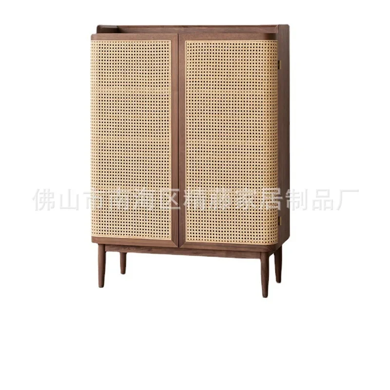 Wabi Stillwind rattan solid wood shoe cabinet household large-capacity entrance cabinet walnut five-layer breathable storage cab