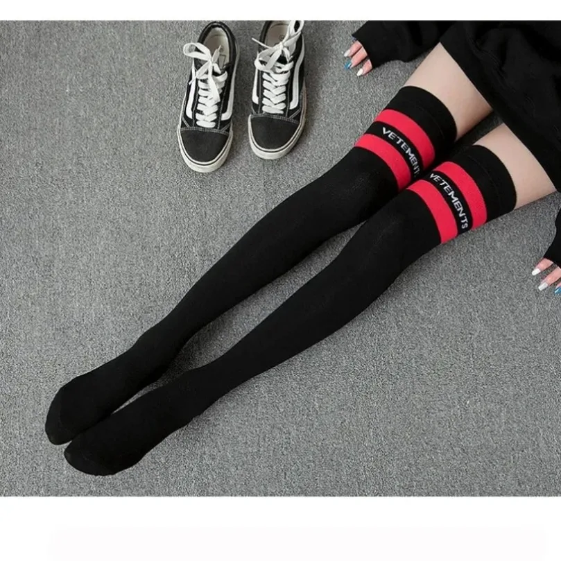 Long Over Above Knee Socks Womens Ladies Girls Black White Cosplay female Striped Thigh High Stockings Lolita Harajuku Y2k 2024