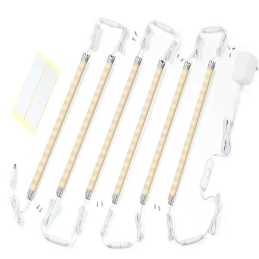 Premium LED Light Strips Kit: 6 x 12 Linkable Bars + Rocker Switch for Ambient Lighting in Cabinets, Closets, Shelf, Display Ca