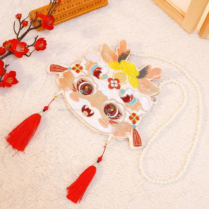 원래 핸드백 양면 자수 중국 전통 스타일 Hanfu 작은 가방 드래곤 수 놓은 여자 Crossbody 가방