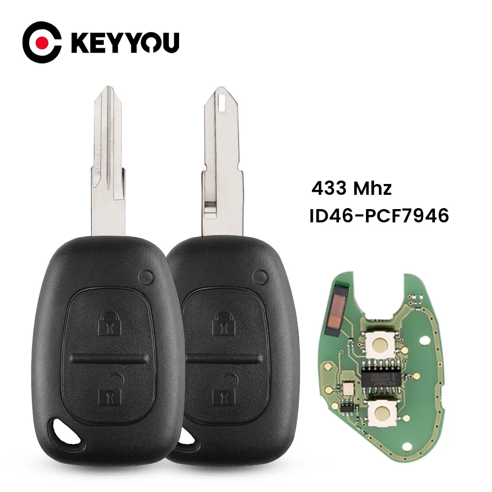 KEYYOU-llave remota para coche, mando a distancia con 2 botones, Chip ID46 de 433MHz, Transmister NE73, hoja VAC102, para Renault Traffic Master,