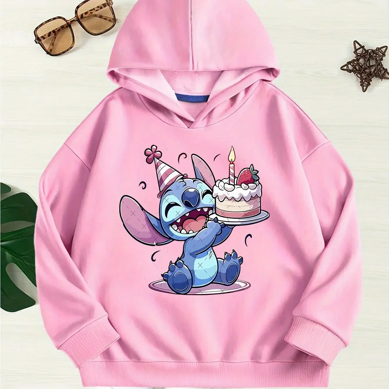 

Disney Stitch Birthday Cake Party Cute Children‘s Hooded Sweatshirt Autumn Winter Boys Girls Daily Sports Casual Warm Streetwear