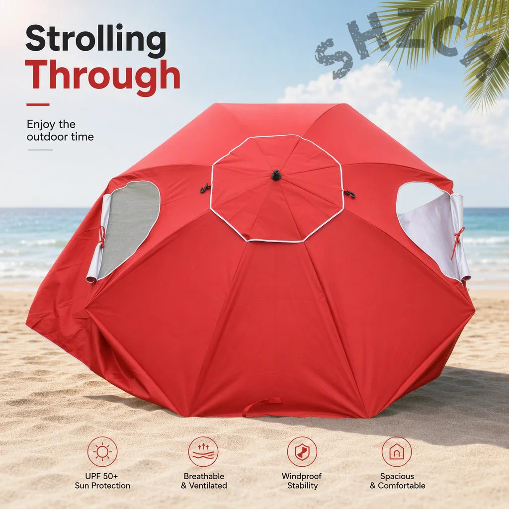 2.4m Portable Outdoor Sunshade Tent with Mesh Windows – Lightweight Beach & Fishing Umbrella