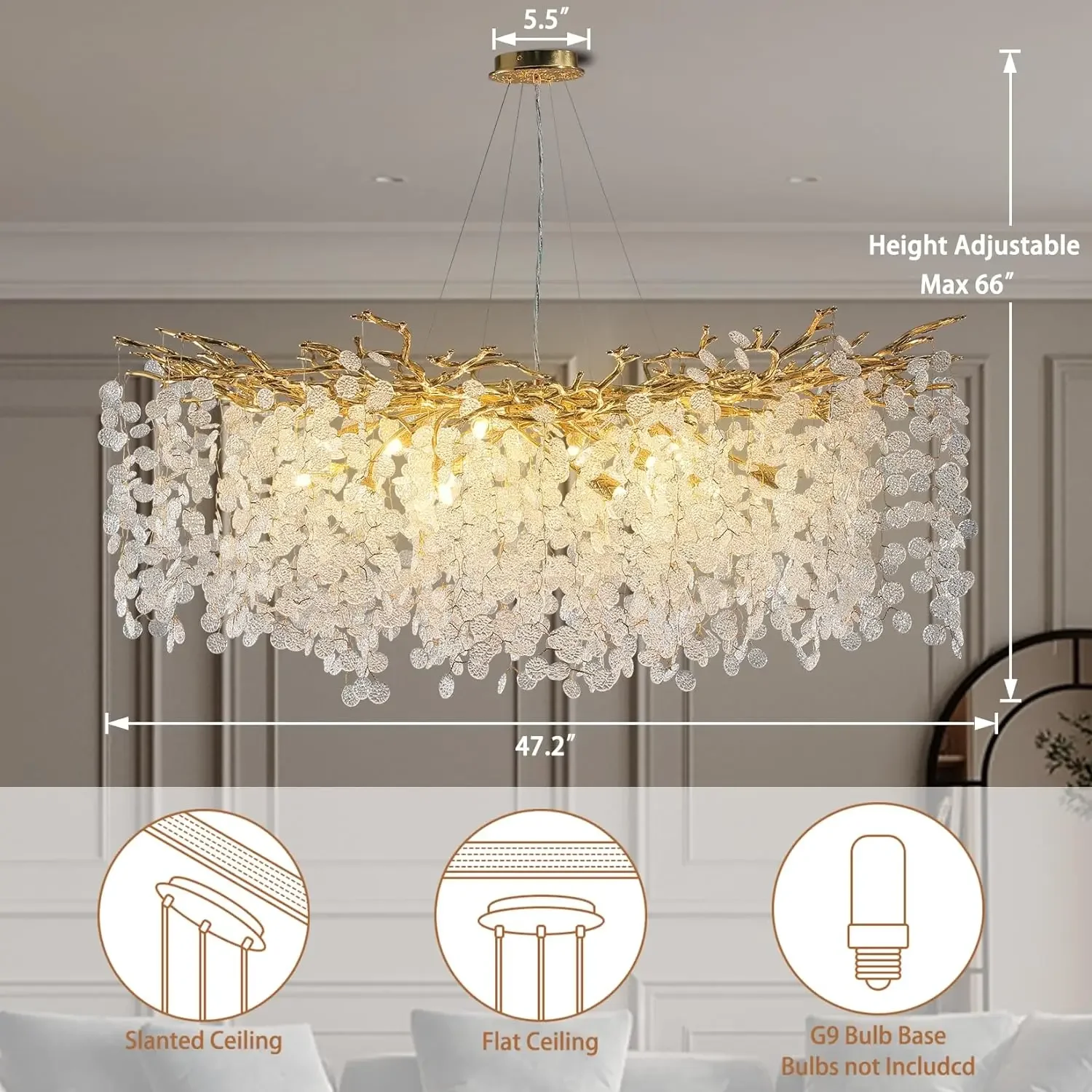 Luxury Round Crystal Branch Chandelier for Dining Room Living Room Crystal Pendant Lights Haning Chandelier Kitchen Island