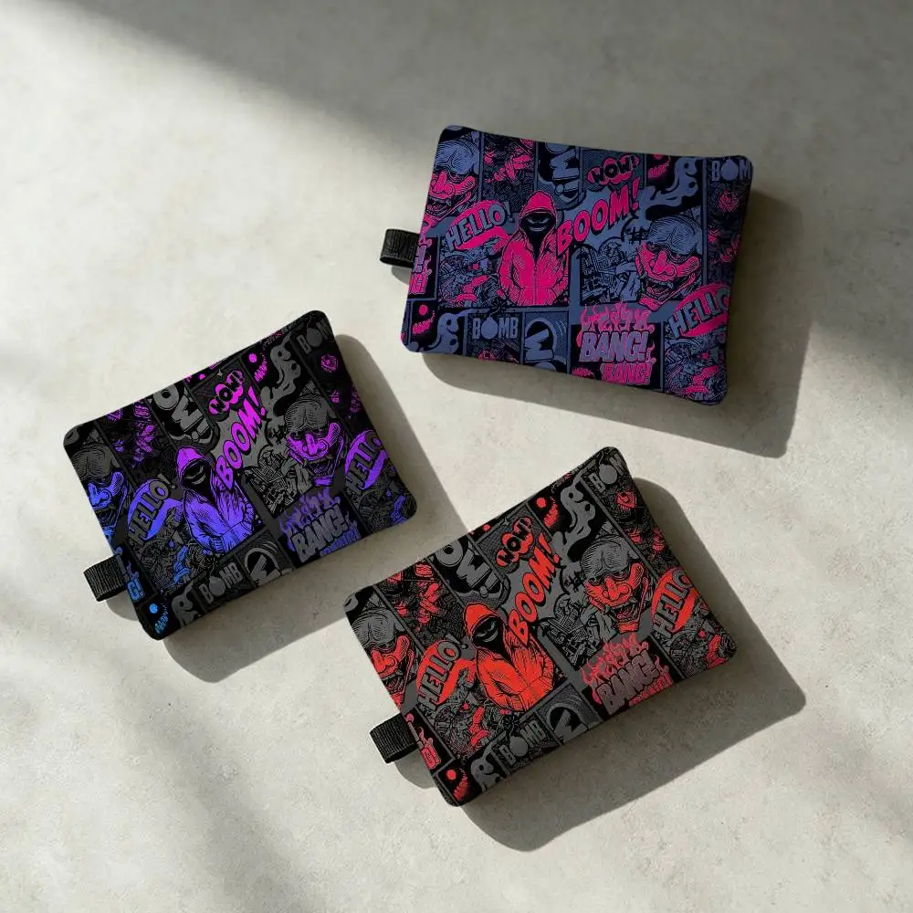 Comic Graffiti Boy Boom Bang Waterproof Zippered Coin Purse – Lightweight Hanging Wallet For Coins ID Cards