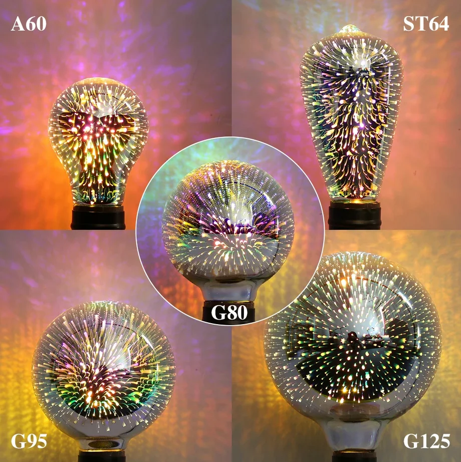 3D Led Gloeilamp E27 220V ST64 G80 G95 G125 A60 Diamant Hart Decoratie Led Lamp Vakantie Lichten Nieuwigheid kerst Lamp