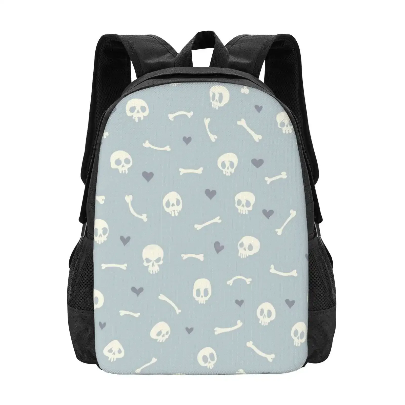

Cartoon Skulls With Hearts On Light Blue Background Seamless Pattern Hot Sale Schoolbag Backpack Fashion Bags Cartoon Vector