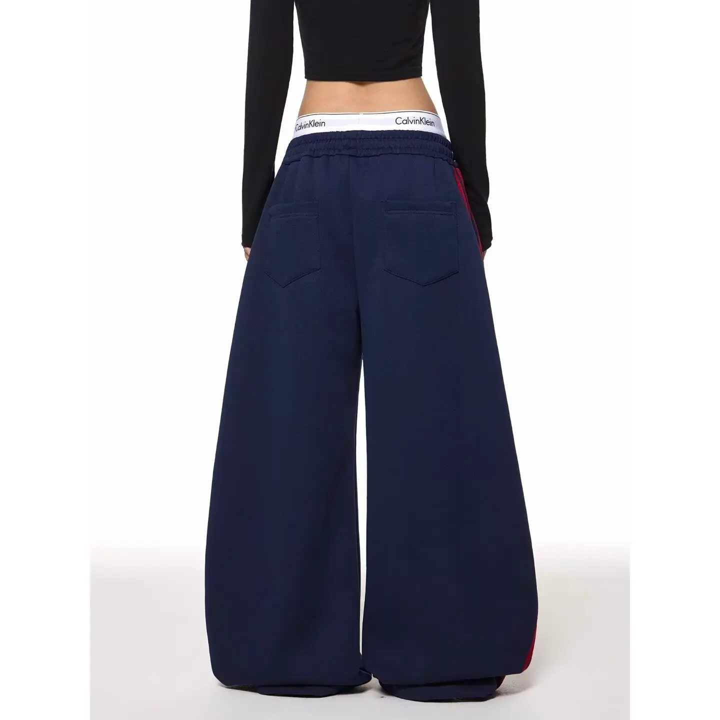 Navy Blue Gothic American Style Letter Men and Women Hip Hop Punk Casual Oversize Wide Legs Multifunctional Jogger Sweatpants