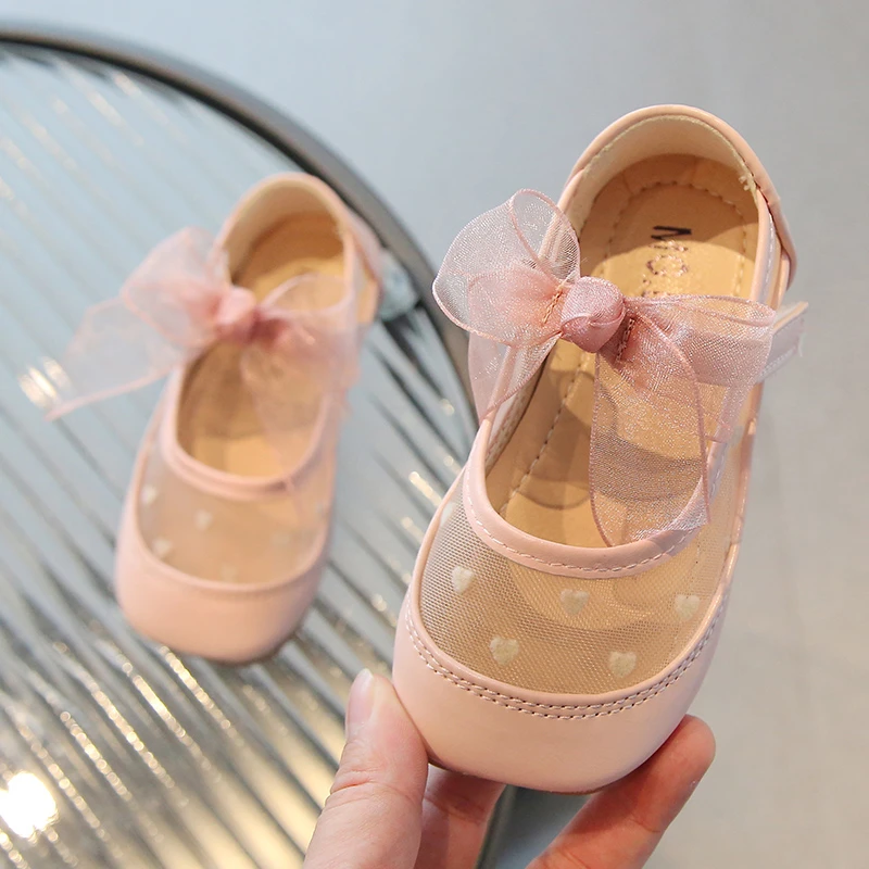 Little Girl's Mary Janes Mesh Riband Square Toe Cute Children Flat Shoes 21-30 Toddler Autumn Three Colors Stylish Kids Shoe