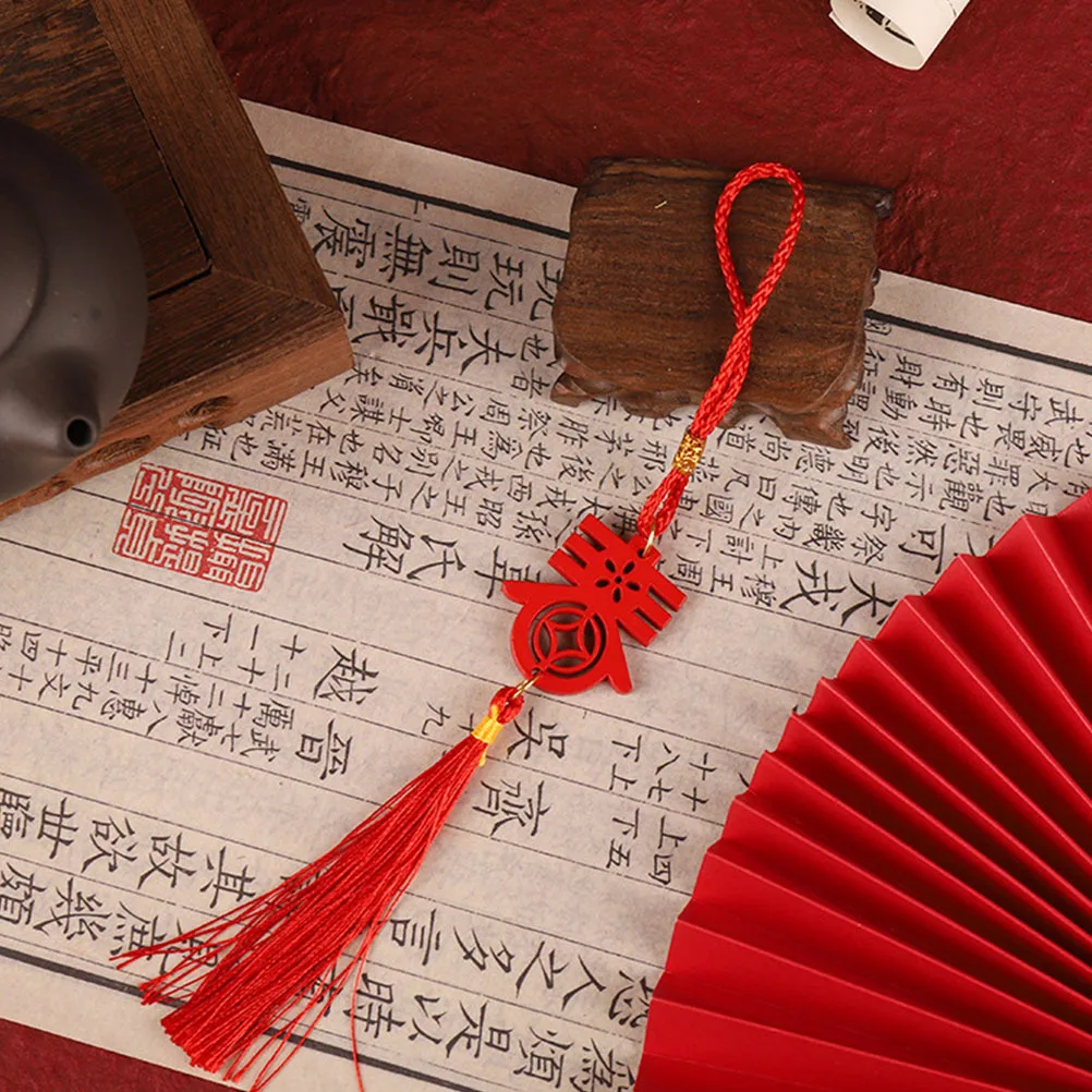

9pcs Chinese New Year Tassel Pendant Wood Crafts Bonsai Hanging Decor Festival Supplies Wall Ornament Door Decor Chinese Style