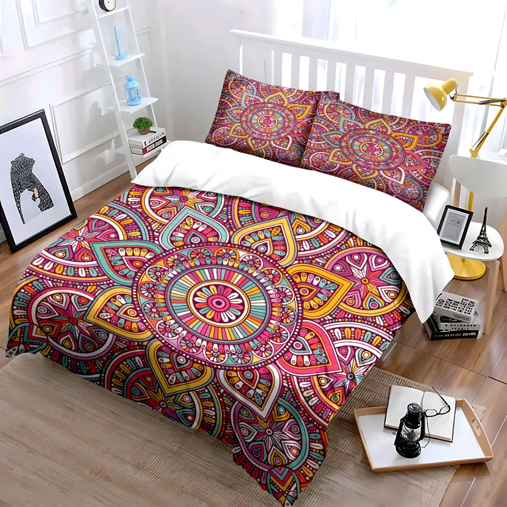 Colorful Mandala Pattern Decor Set Soft Skin-Friendly Bedding Set Includes 1 Duvet Cover And 2 Pillowcase, Gift