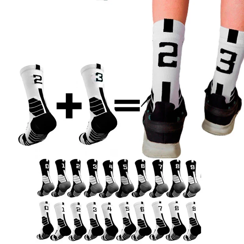 number Personalized 0-9 Free collocation Basketball Socks Thick Sports Socks Non-slip Durable Skateboard Towel Bottom Socks