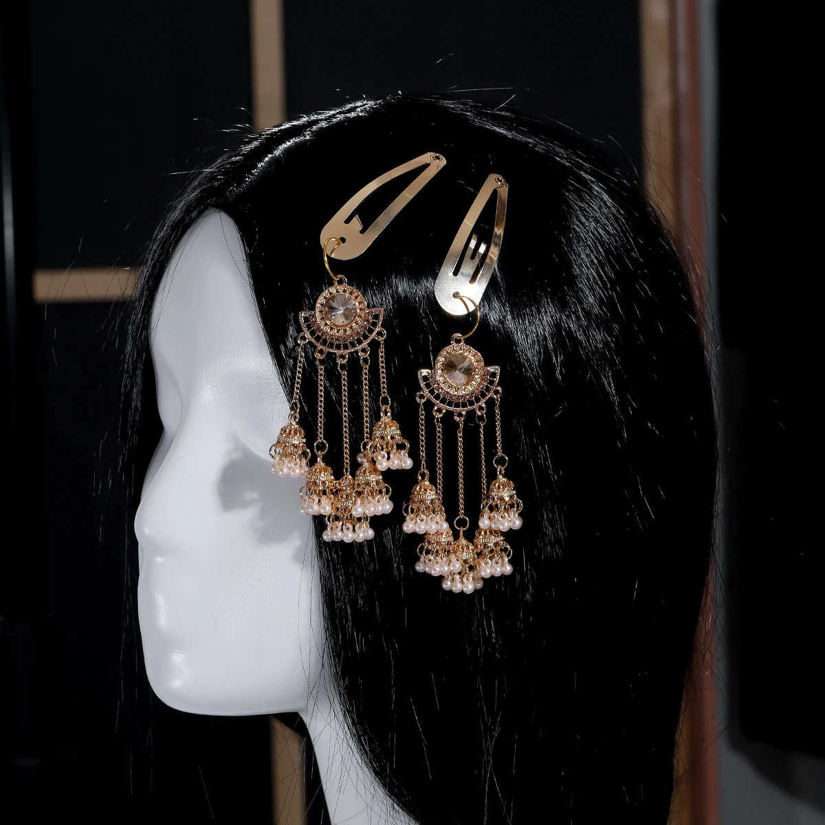 جديد العرقية الهندية الذهب اللون كريستال طويل شرابة دبابيس الشعر هندسية الرجعية مقاطع الشعر الفتيات المشابك انزلاق كليب مجوهرات الأزياء #2