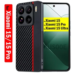 Shockproof Funda for Xiaomi 15 Pro 15 Ultra Case Luxury Fiber Texture PU-Leather Protection Back Cover Capa for Xiaomi 15 Cases