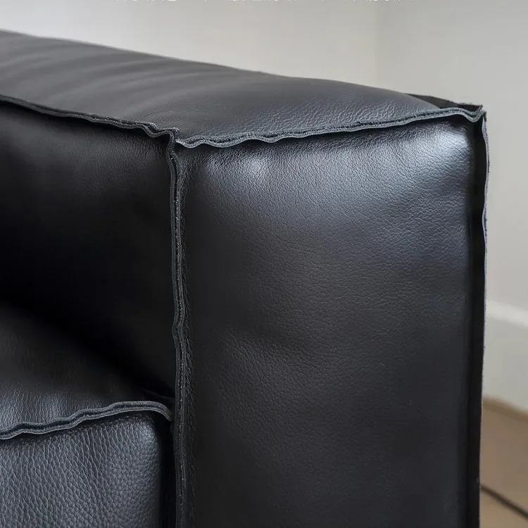 Fangjin black cow semi-green leather sofa Italian minimalist straight row tofu block first layer cowhide sofa living room