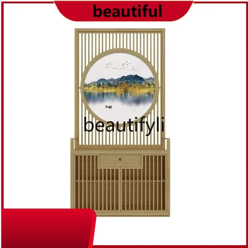 New Chinese solid wood screen partition cabinet living room modern home decoration porch locker