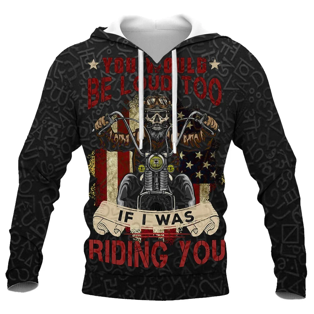 2025 New Autumn  3D printed Men's vogue skull motorcycle hoodie Loose and comfortable hooded sweater Hooded top Size S-5XL