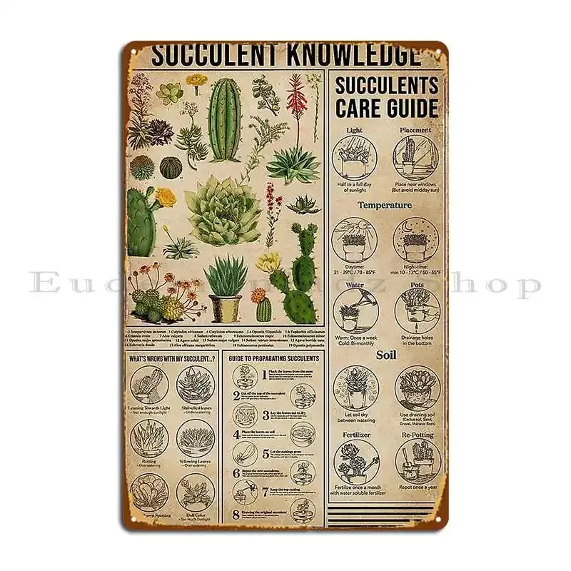 Succulent Knowledge Metal Sign Iron Funny Designing Living Room Cave Tin Sign Poster