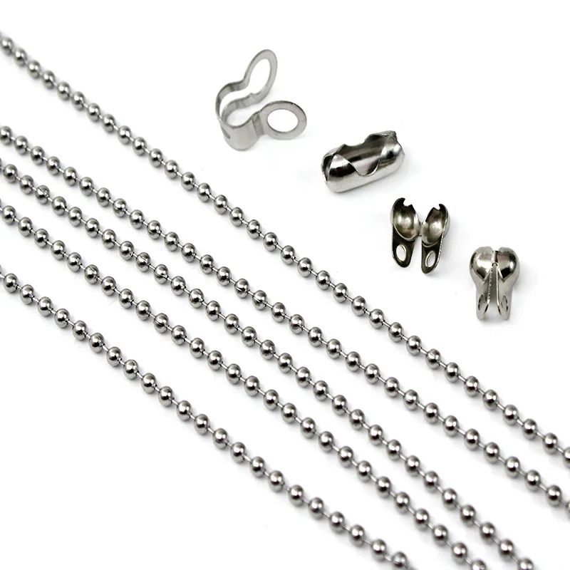 2-5Meter/Lot Stainless Steel Ball Chain Necklaces Making with 20Pcs Clasp Connectors / for Keychain DIY Jewelry Making Wholesale