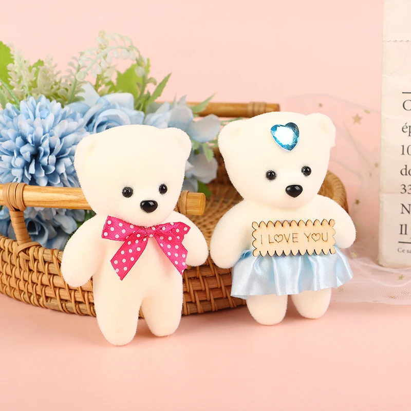 10PCs Mini Bear Doll Couple Bear Flower Bouquet Decor Dressed Stuffed Animal Doll Foam PlushToys For Birthday Gifts Room Decor