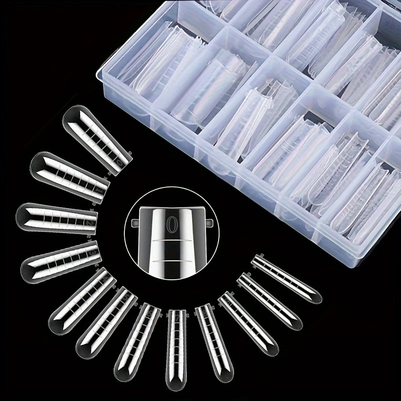 120 Quick-Building Poly Nail Gel Mold Tips for Dual Acrylic Cover Acrylic Hybrid Form Finger Extension Nails