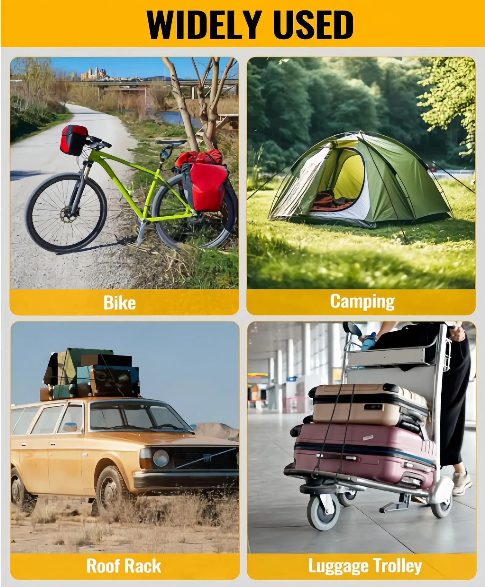 SEAMETAL 2 Stück robuste Gepäckverpackungsseile, elastisches Bungee-Seil, Befestigungsband mit Karabinerhaken für Radfahren, Camping, Outdoor – Detail 14