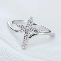 CAOSHI Fashion Women's Cross Rings Silver Color Brilliant Zirconia Finger Jewelry for Daily Life Anniversary Party Accessories