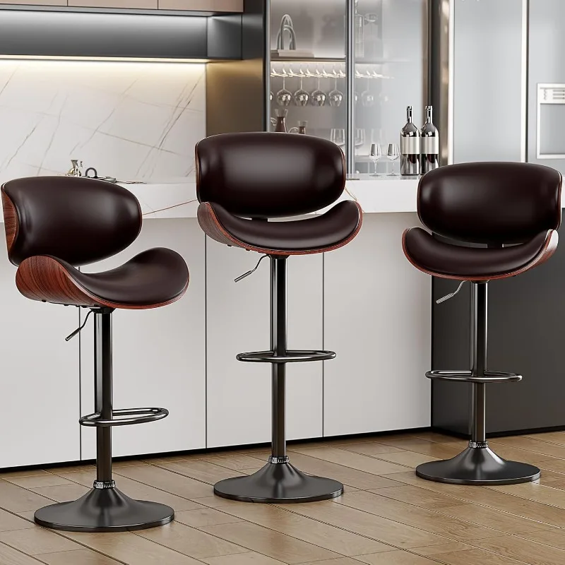 

Bar Stools Set of 3, Adjustable Height Swivel Bar Stools, PU Leather Upholstered Bar Chair