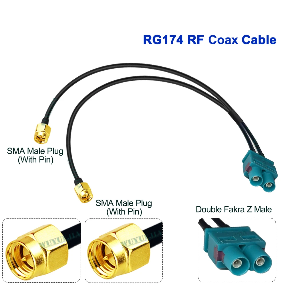 0.1~2 m Twin Fakra Z Male Plug to SMA Type Connector 50 Ohm SMA / RP-SMA Female Coaxial Cable Assembly for Wireless Applications