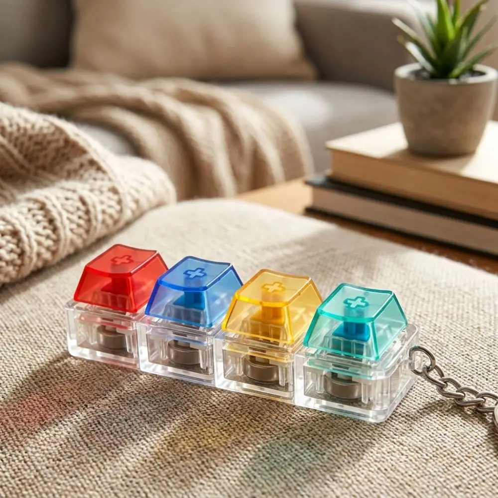 4 Keys LED Keyboard Keychain Crisp Clicky Press Feeling with LED Light Mechanical Switch Keyboard Wear-resistant Transparent