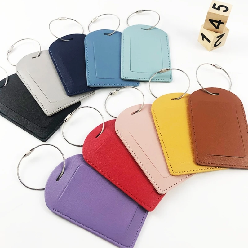 PU Luggage Luggage Tag Portable Travel Accessory Waterproof Baggage Tag Boarding Pass Suitcase Label with Iron Rings