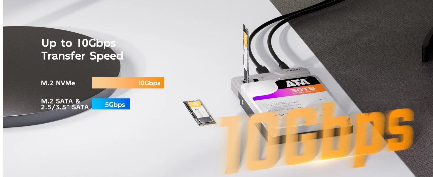 MAIWO 2,5/3,5 Zoll SATA HDD/SSD Gehäuse M.2 NVMe/SATA SSD Gehäuse Adapter USB3.2 Gen2 USB C Externes Gehäuse unterstützt Offline-Klon – Detail 3
