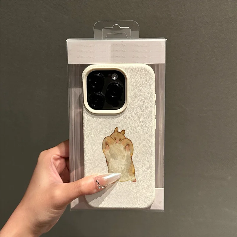 Cute hamster pattern phone case suitable for iPhone 17 16 15 14 13 12 11 Pro/Max/Plus anti drop and shockproof back cover