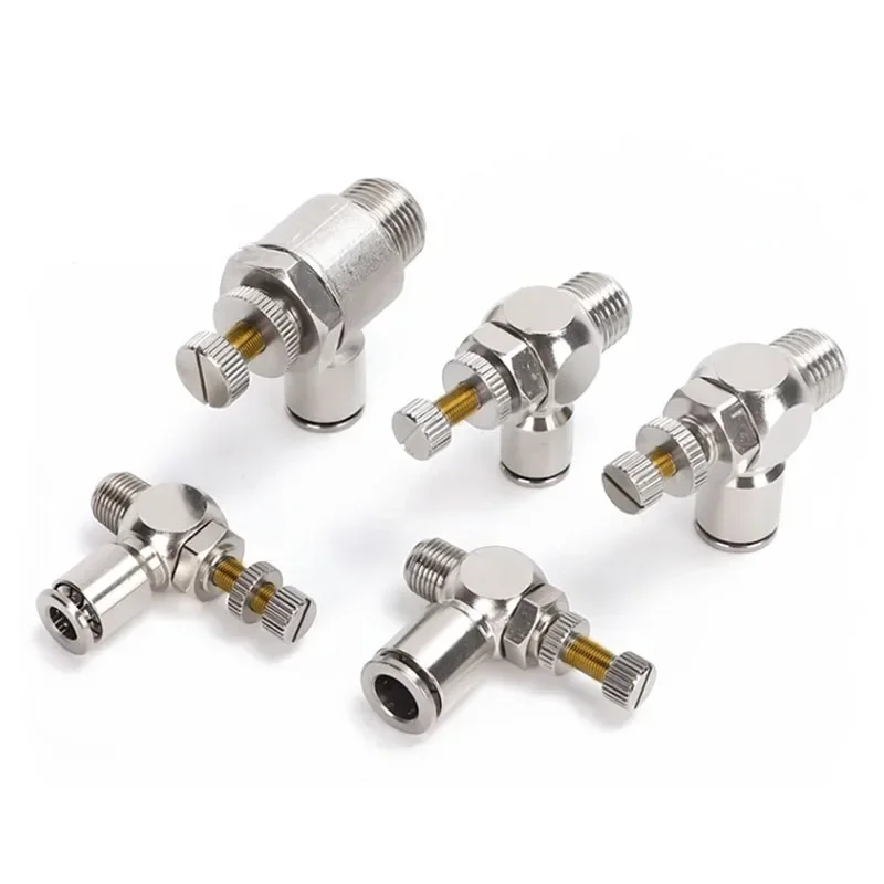 Pneumatic Throttle Valve SL Valve Nickel Plated Brass Air Tube 4 6 8 10mm Thread 1/8 1/4 1/2 Flow Controller Air Fitting Valve