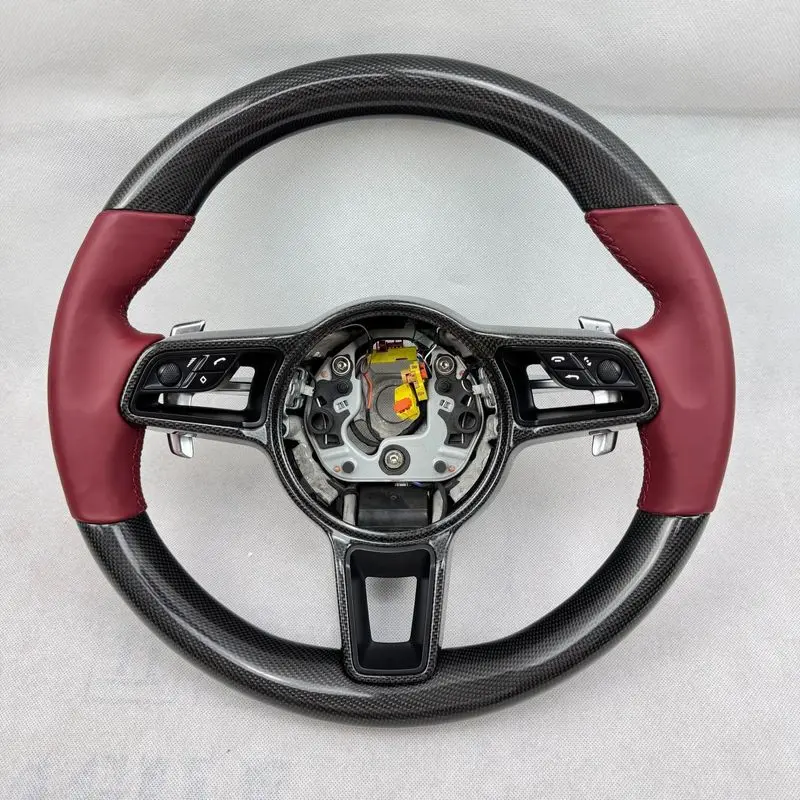 For Porsche Cayenne Old To New Non Destructive Installation Replacement Real Leather Carbon Fiber Multi Function Steering Wheel