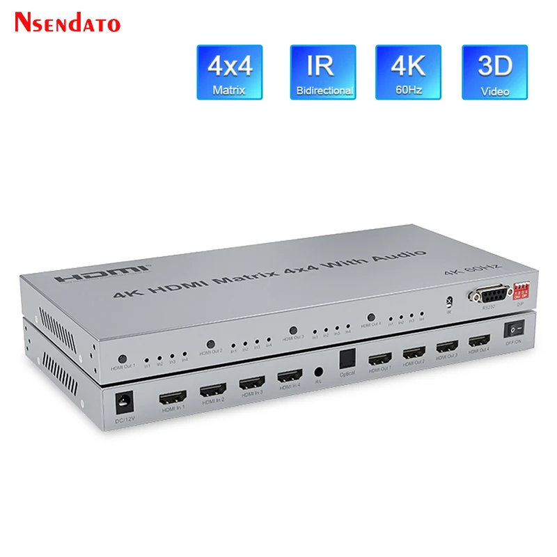 HDMI True Video Matrix Switch Conmutador 4x4 4K 60Hz 4 in 4 out HDMI Matrix Splitter Switcher With Audio RS232 For PC TV