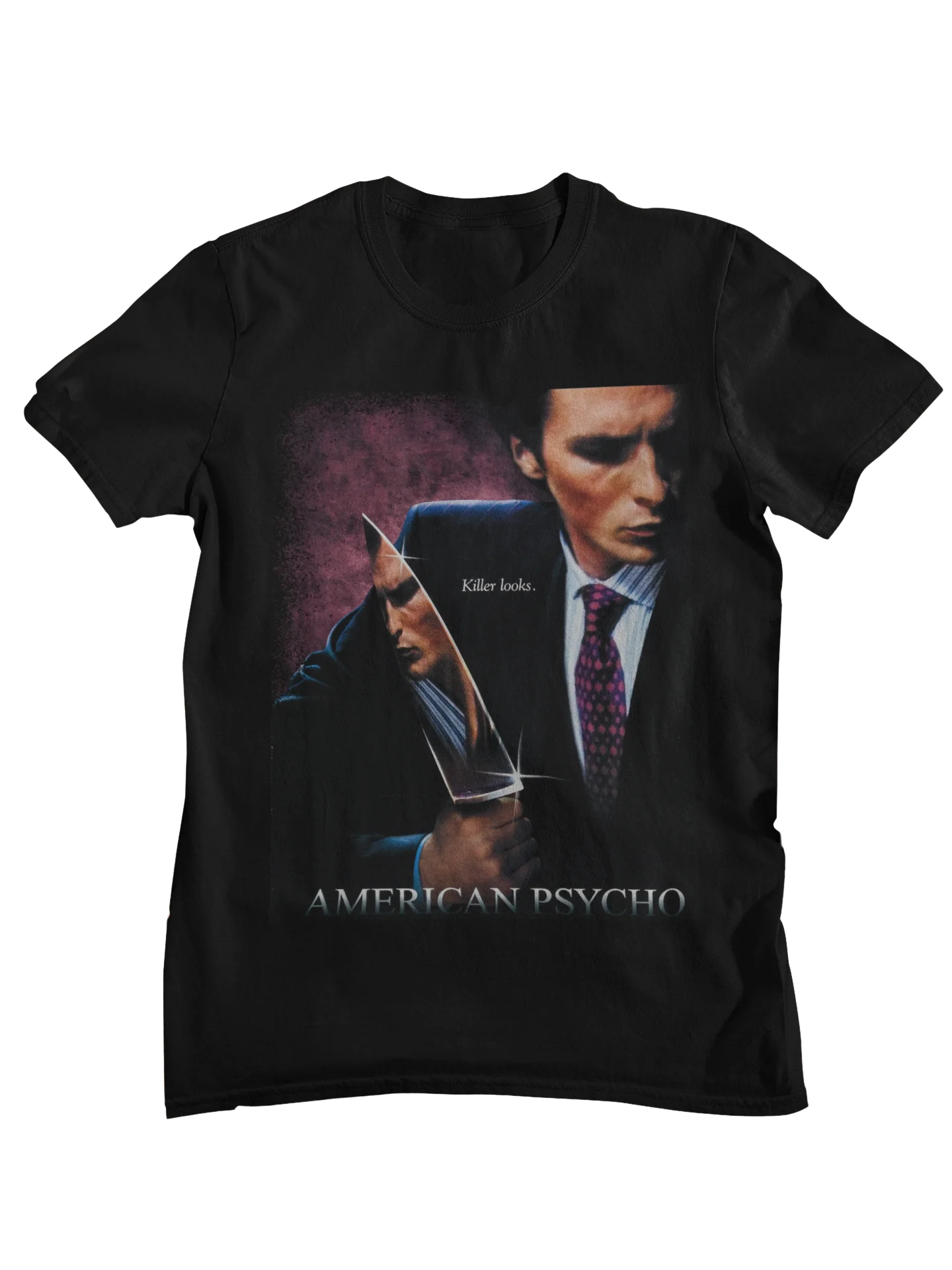 American Psycho Patrick Bateman Retro 80s Neon Horror Movie Graphic T-Shirt Men Women Casual Cotton Streetwear Tops view 4