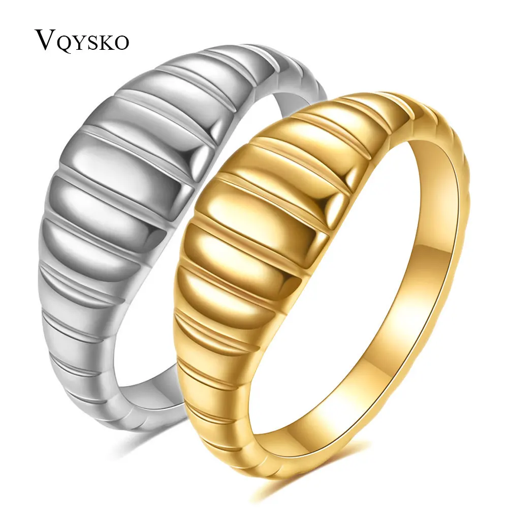 VQYSKO Gold Croissant Ring Dome Ring Thick Gold Ring Gold Chunky Ring for Women Twisted Rope Ring Perfect Jewelry Gift For Her
