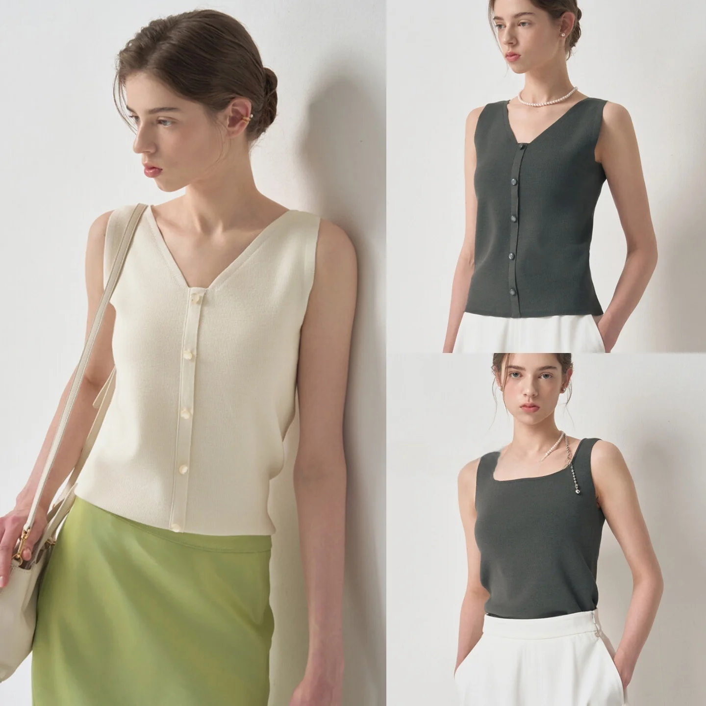 

Double Collar Elastic Knitted Vest Wool Blend Commute Versatile Women's Fashion Slim Fit V-Neck Regular Length Color