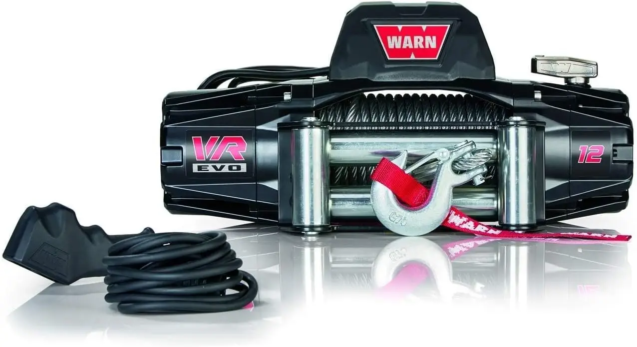 WARN 103254   Guincho elétrico VR EVO 12 12V DC com cabo de aço Fio: 3/8" de diâmetro x 85' de comprimento, tração de 6 toneladas (12,000 lb)