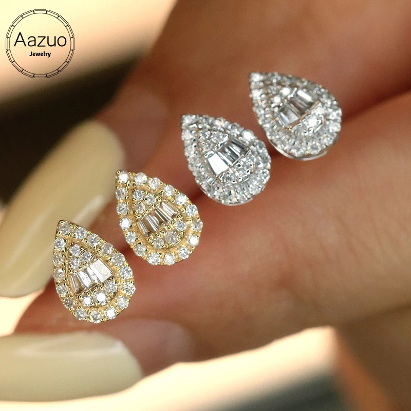 Aazuo Fine Jewelry 18K Yellow & White Gold Real Diamond 0.22ct Fairy Waterdrop Stud Earrings Gifted For Women Senior Banquet