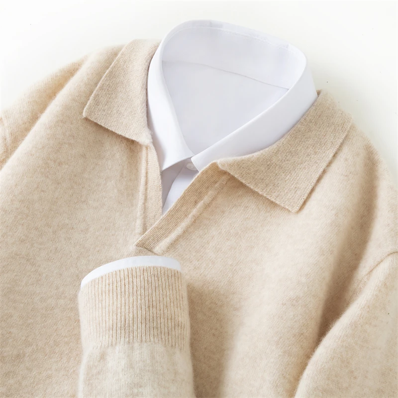 Outono/inverno masculino 100% pulôver de caxemira pura negócios casual sólido camisola de malha gola solta topos grosso quente base jumper