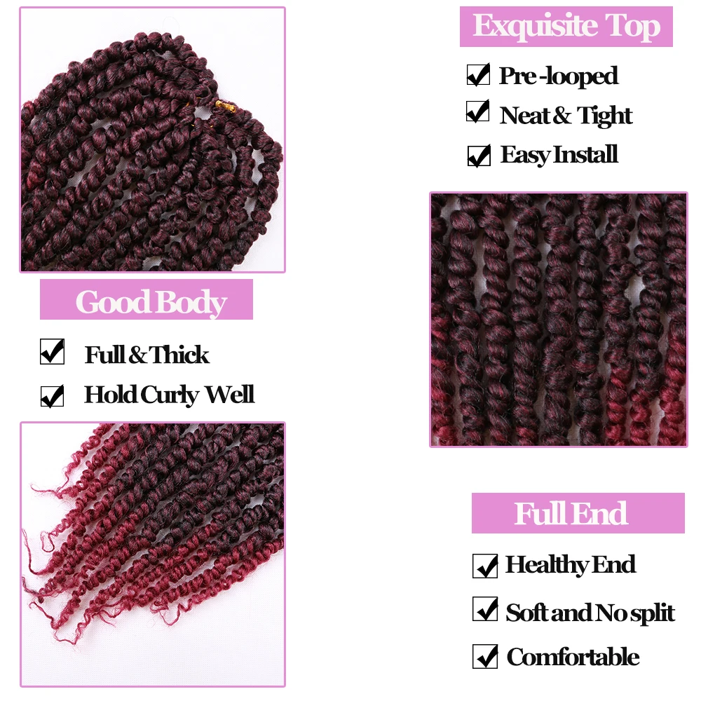 Full Star Pre Twisted Passion Twist Crochet Hair Ombre Bug Short Bob Pre-Looped Crochet Braid For Women Synthetic Braiding Hair